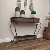 Deco 79 Metal Floral Embossed 1 Shelf Console Table with Ornate Scroll Legs, 43" x 14" x 32", Brown Deco 79