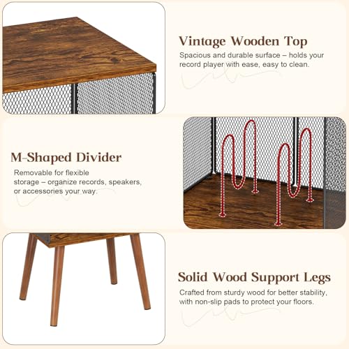 X-cosrack Record Player Stand with Storage up to 100 Albums, Vinyl Record Holder with Adjustable Divider, Retro Record Player Table Turntable Stand, Book/LP Vinyl Shelf End Table for Living Room X-cosrack