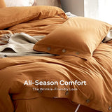 JELLYMONI 100% Washed Cotton Duvet Cover Full – Soft, Breathable Linen-Look Bedding with Natural Wrinkle Texture, Button Closure, 3-Piece Set (Amber Orange, 80"x90") JELLYMONI