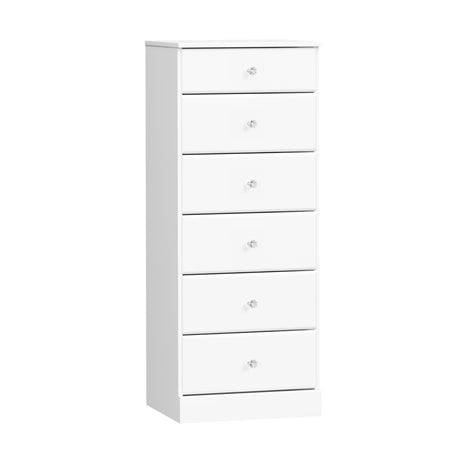 Prepac Astrid Simplistic 6-Drawer Tall Dresser for Bedroom, Functional Chest of Drawers with Acrylic Knobs, 16.5"D x 19.75"W x 50"H, White Prepac