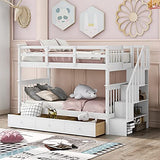 Harper & Bright Designs Twin Over Twin Bunk Bed with Stairs and Guard Rail, Twin Size Bunk Beds with Storage Drawers,Wooden Bunk Bed Frame for Bedroom, Dorm, Kids, Teens, Adults,White Harper & Bright Designs