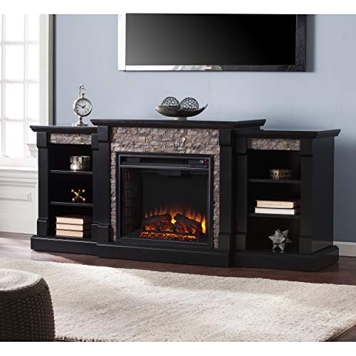 Gallatin Faux Stone Electric Fireplace w/ Bookcases Furniture HotSpot
