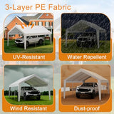 Garvee Carport, 10 ft x20 ft Extra Large Heavy Duty Carport, Portable Heavy Duty Garage Shelter with 8 Legs, Garage Tent for Car, Truck, SUV, Car Canopy with All-Season Tarp - White Garvee