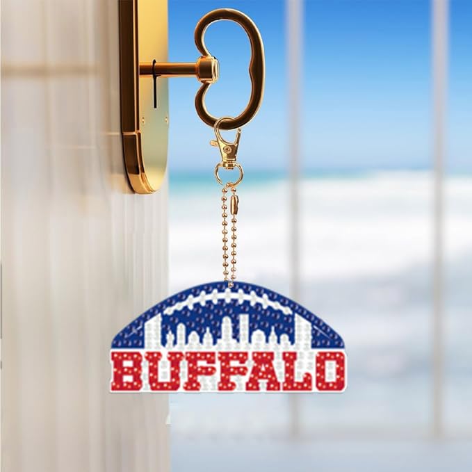 Rertcioph 9 Pcs Football Diamond Painting Kits DIY Double Sided Diamond Art Keychains Hanging Ornament Kits Fans Gift for Buffalo Art Craft Rertcioph