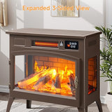 24″ Freestanding Electric Fireplace Stove with 3D Flame Effect and 6 Flame Color, 1000/1500W Infrared Fireplace Stove, 5200 BTU Electric Fireplace Heater with Remote and Timer for Indoor, Brown ONBRILL