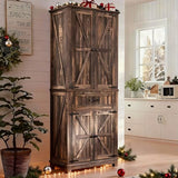 YITAHOME 72.6" H Farmhouse Kitchen Pantry Cabinet, Freestanding Tall Storage Cabinet with 4 Doors, Drawer and Adjustable Shelves, Tall Cupboard for Dining Room, Living Room, Dark Rustic Oak YITAHOME