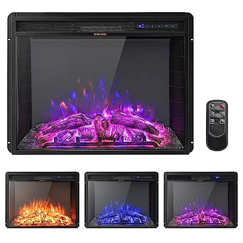COSTWAY Electric Fireplace Insert 26-inch Wide, 5,000 BTU Recessed and Freestanding Fireplace Heater with Remote Control, 3 Flame Colors, 6 Brightness, 6H Timer, Fireplace for Indoor Use, 750/1500W COSTWAY