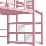Bellemave Metal Loft/Bunk beds Twin Over Twin, Bunk beds with Slide and Stairs for Kids, Floor House Loft Bed for Kids，Pink Bellemave