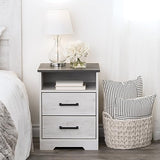 Prepac Rustic Ridge Farmhouse Nightstand with 2 Drawers and an Open Cubby, Wooden Bedside Table for Bedroom, Office, or Living Room, 16.25in x 18.75in x 24.5in, Washed White Prepac