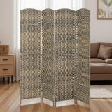 HOMCOM 4 Panel Room Divider, 6' Tall Folding Privacy Screen, Woven Freestanding Wall Partition for Home Office, Bedroom, Dark Rustic Oak HOMCOM