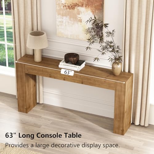 WINWY Solid Wood Console Table for Entryway, 63" Long Farmhouse Sofa Table Behind Couch, Rustic Rectangular Wooden Entry Tables for Living Room, Hallway, Foyer, 10 Mins Easy Assembly WINWY