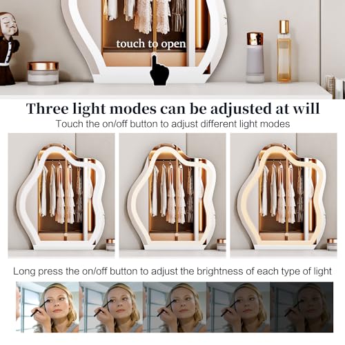 Ieejdn White Vanity Desk with Mirror and Lights,Small Makeup Vanity with 5 Drawers，Modern Makeup Table with Adjustable Cabinet for Bedroom,Makeup Room Ieejdn