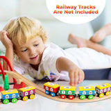 On Track USA Wooden Train Set ABC Magnetic Trains for Toddlers 12 Pieces, Compatible with All Train Track Accessory Sets, Alphabet and Numbers Toy Trains for Boys and Girls On Track USA