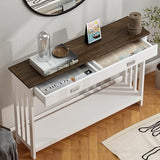 ChooChoo Farmhouse Long Entryway Table with Drawer, Mission Narrow Console Sofa Table with Storage, for Entryway,Living Room and Hallway, 47 Soft White and Brown ChooChoo
