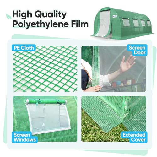 Quictent Premium 20x10x6.6FT Upgraded Greenhouse for Outdoors, Multipurpose Garden Plant with Enhanced Heavy Duty Frame Portable Hoop House, 8 Ventilated Screen Window & 2 Zipper Screen Door, - WoodArtSupply