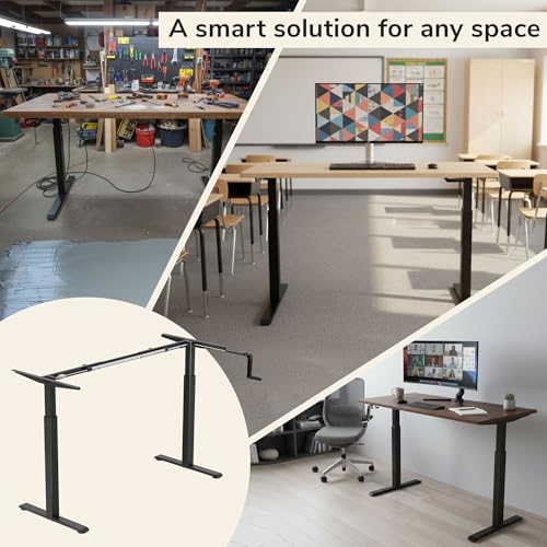 Mount-It! Manual Standing Desk Frame with Hand Crank, Adjustable Height Sit-Stand Desk Base for 48–72 Inch Tops, 132 lb Capacity, Power-Free Ergonomic Frame, Black (Frame Only) Mount-It!