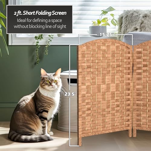 Red Lantern 2 ft. Short Diamond Weave Fiber Folding Screen - Natural - 4 Panel Red Lantern