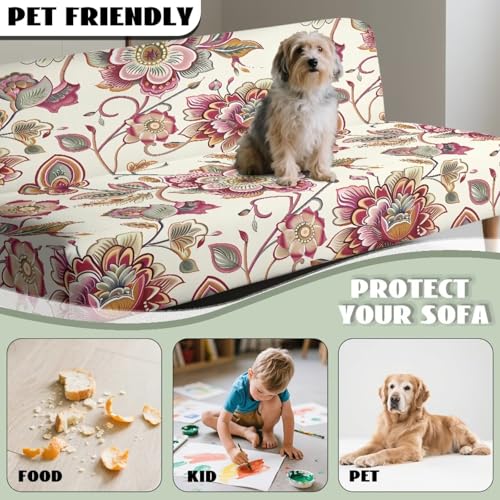 Xorudoydet Bohemian Floral Print Stretch Sofa Slipcover Armless Futon Cover Fitted Furniture Protector Polyester Spandex Washable Armless Sofa Cover Folding Couch Covers Xorudoydet