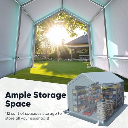 Quictent 8x10FT Carport Shelter Storage Shed with Roll-Up Mesh Windows, Heavy Duty Portable Garage for Motorcycle, ATV, Garden Tools Waterproof Storage Tent with Reinforced Frame, Dark Gray Quictent