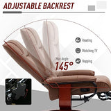 HOMCOM Swivel Recliner Chair, PU Leather Reclining Armchair with Retractable Footrest, Lounge Chair with Wood Base and Adjustable High Back for Small Spaces, Living Room, RV, Bedroom, Brown