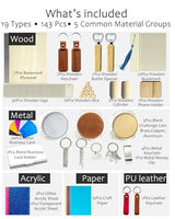 YoSpciaNe Laser Engraving Material Kit, 143 Pcs 19 Types Laser Engraver Blanks and Laser Engraver Supplies for Testing Common Materials, with Wood, Paper, Acrylic, Metal, PU Leather YoSpciaNe