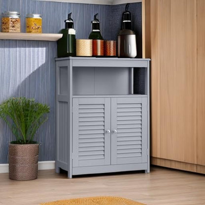 VASAGLE Bathroom Floor Cabinet, Bathroom Storage Cabinet, Freestanding, with Double Shutter Doors and Adjustable Shelf, for Bathroom, Living Room, Entryway, Kitchen, Dove Gray UBBC040G02