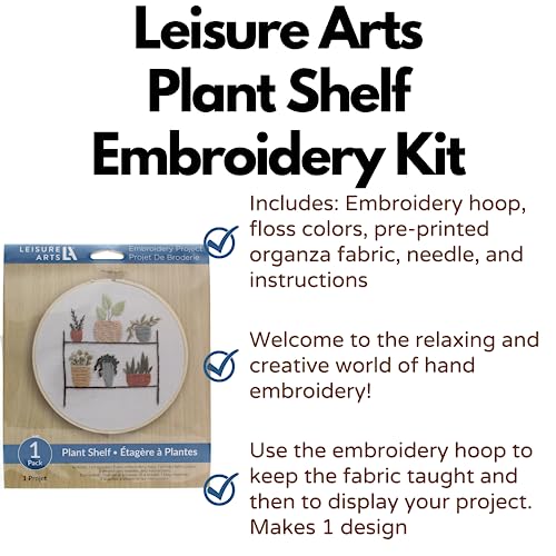 LEISURE ARTS Embroidery Kit 6" Plant Shelf - Embroidery Kit for Beginners and Adults, Cross Stitch Kits with Patterns, DIY Starter Set for Seasonal Craft Projects