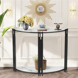 Modern Half Moon Console Table Hallway Side 2-Tier White Classic Semi-Circle Marble Metal Finish Storage WoodArtSupply
