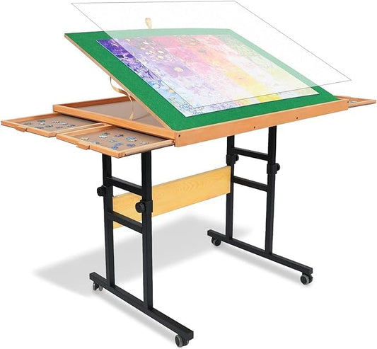 ALL4JIG 1500 Piece Jigsaw Puzzle Table with Legs,25"x34"Adjustable Puzzle Tables for Adults, 3-Tilting-Angle Portable Wooden Jigsaw Puzzle Board Portable with 4 Drawers & Cover Birthday Gift  - WoodArtSupply