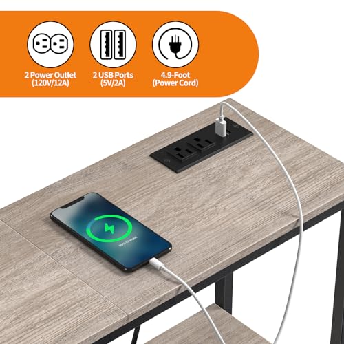 Snughome Console Table with Power Outlets, Entryway Table with Storage, Narrow Sofa Table with 3 Tier Shelves, 2 USB Ports, 2 Power Outlets, Hallway Table for Couch, Living Room, Entrance, Grey Snughome