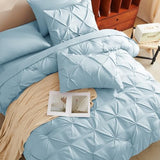 CozyLux Queen Comforter Set Light Blue, 7 Pieces Pintuck Bed in A Bag, Premium Blue Comforter Queen Size, Pinch Pleat Bedding Sets with Comforter, Sheets, Pillowcases & Shams CozyLux