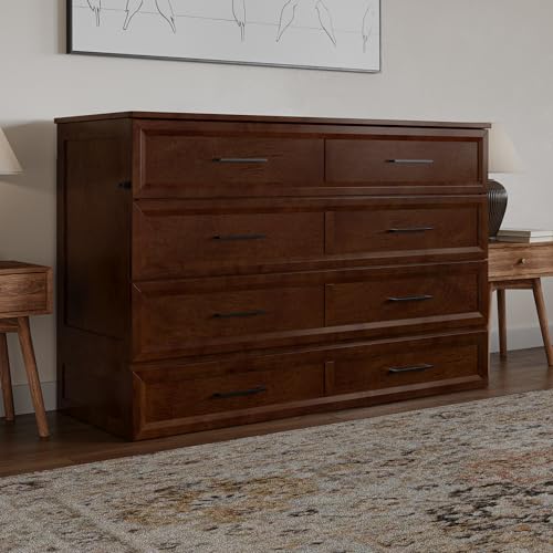 AFI, Tucson Queen Wood Murphy Bed Chest with 6" Mattress, Storage Drawer & Built-in USB Charger, Walnut AFI