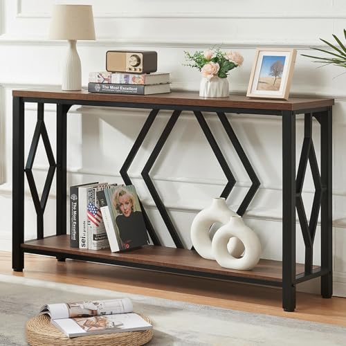 HOMBAZAAR Entryway Console Table,2 Tier Industrial Sofa Table with Metal Frame,Rustic Hallway Table with Storage for Living Room,Foyer,Brown,47inch HOMBAZAAR