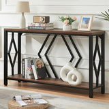 HOMBAZAAR Entryway Console Table,2 Tier Industrial Sofa Table with Metal Frame,Rustic Hallway Table with Storage for Living Room,Foyer,Brown,47inch HOMBAZAAR