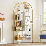 YITAHOME 5-Tier Gold Arched Bookshelf - Elegant White & Gold Storage Rack for Home, Office, and Living Space YITAHOME