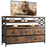 EnHomee Dresser TV Stand Entertainment Center with Fabric Drawers Media Console Table with Wood Open Shelves for 55" TV Storage Drawer Dresser for Bedroom, Living Room, Entryway, Rustic Brown EnHomee