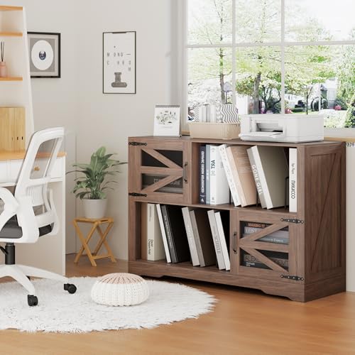 VAXZOFI Large Record Player Stand with Vinyl Storage, 500+ Vinyl Record Storage Cabinet, 47 Inch Record Player Table with Power Outlet, Farmhouse Wooden Turntable Stand for Living Room, Walnut VAXZOFI