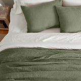 EVERGRACEHOME Cotton Coverlet Set King Size 3 Pieces, Lightweight Soft Ribbed Matelassé Bedspread Quilt Set, Cozy Oversized Quilted Bedding Set with 2 Pillow Shams for All Seasons, Olive Green EVERGRACEHOME