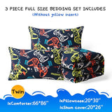 Aqzuxira Glow in The Dark Kids Comforter Set, 3 Pieces Gamepad Pattern Bedding Set Twin Size for Boys Girls Teen, 1 Comforter, 1 Pillowcase, 2 Pillow Shams Aqzuxira