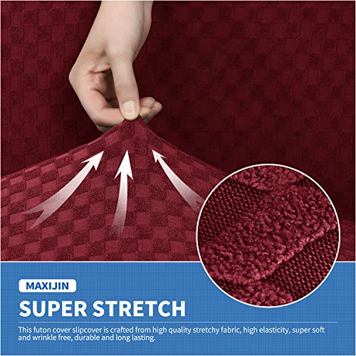 MAXIJIN Jacquard Futon Cover Stretch Armless Futon Sofa Cover Soft Futon Slipcover with Elastic Bottom Thick Sofa Bed Furniture Protector Covers, Machine Washable (Wine Red) MAXIJIN