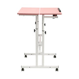YUYANSHOP 24" Mobile Stand Desk, Small Lift Table Adjustable Standing Desk with Wheels Storage Home Office Workstation, Portable Rolling Desk Laptop Cart for Standing&Sitting (24", Pink) YUYANSHOP