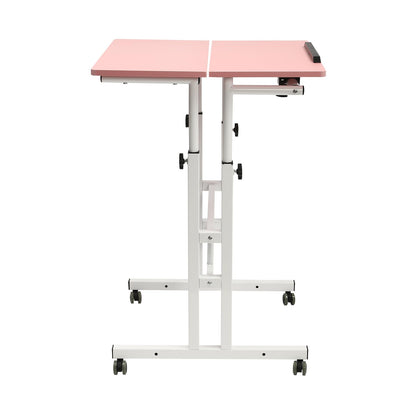 YUYANSHOP 24" Mobile Stand Desk, Small Lift Table Adjustable Standing Desk with Wheels Storage Home Office Workstation, Portable Rolling Desk Laptop Cart for Standing&Sitting (24", Pink)