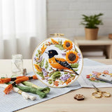 FRANDEK DIY Bird Embroidery Kit for Beginner, Stamped Handicraft Needlework Set, Full Thread Palette with Needles & Fabric for Adults, Artisan Handmade Home Decor Gift