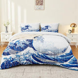 Single 61" x 79" Bedding Duvet Cover Set - Blue Minimalist Abstract Ocean Waves Printed 3 Piece Brushed Microfiber Comforter Quilt Cover with Zipper Closure for Men and Women Generic