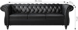 RUSTYER Chesterfield 3 Seater Sofa, Modern Leather Tufted Couch 3 Seater with Rolled Arms and Nailhead Mid-Century Upholstered Couch for Living Room, Bedroom, Apartment and Office, Black RUSTYER