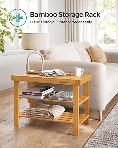 SONGMICS Shoe Rack Bench, 3-Tier Bamboo Shoe Storage Organizer, Entryway Bench, Holds Up to 286 lb, 11.3 x 27.6 x 17.8 Inches, for Entryway Bathroom Bedroom, Natural ULBS04N SONGMICS