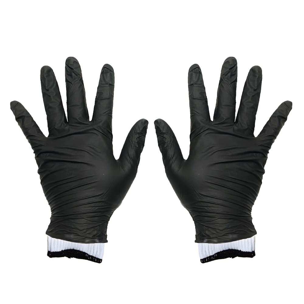 LavaLock Disposable Nitrile BBQ Gloves with Cotton Liners for Outdoor Cooking Grilling Smokers and Barbecue Competition, Chef or Kitchen use (Large 50 Count Black) LavaLock