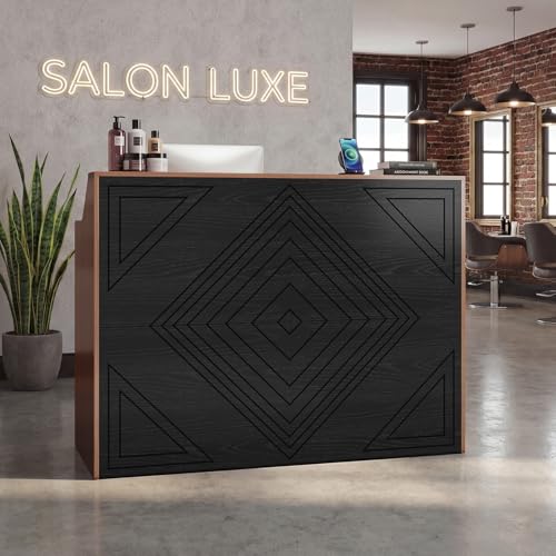 Reception Desk with Counter, Front Desk with Storage Cabinet and Drawer, 47 inch Modern Retail Counter with Cable Grommet for Checkout, Barber, Beauty Salon, Home Office ANGRYWIN