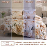 LONAVA Queen Flower 3 Pcs Duvet Cover Set, Breathable Soft Microfiber Biege Lining Comforter Cover with Zipper Closure, and 2 Anti-Pilling, Fade Resistant Pillowcases, Golden Flower LONAVA