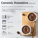 Nuwave Ceramic Ramekins 8 oz, Set of 6, Elegant Classic Style for Baking Souffles, Creme Brulées, Custards, Puddings, 4.3” Wide & 2” Tall, Microwave, Oven & Dishwasher-Safe, Ivory White (6) Nuwave
